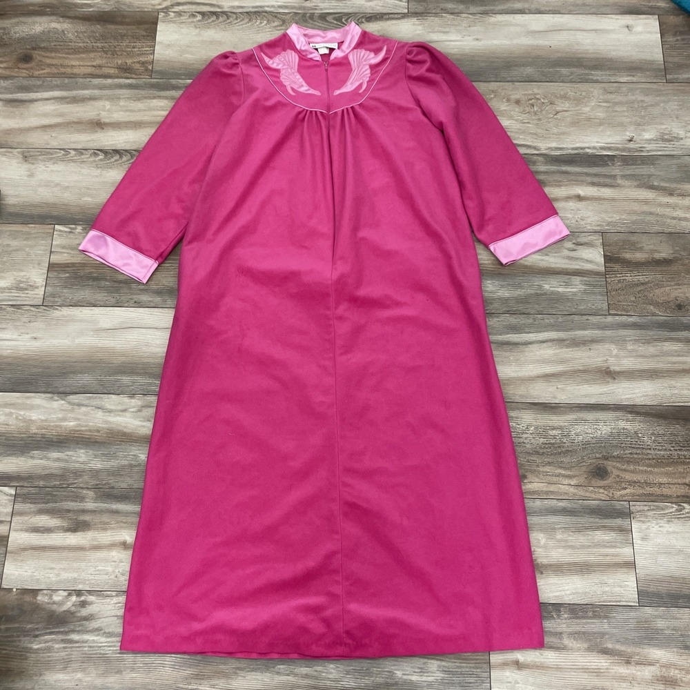 Vintage Vandemere Long Velour Front Zip Nightgown Robe PinkSz L (16-18)